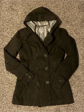 Vintage Roxy Women's Hooded Double-Breasted Trench Coat